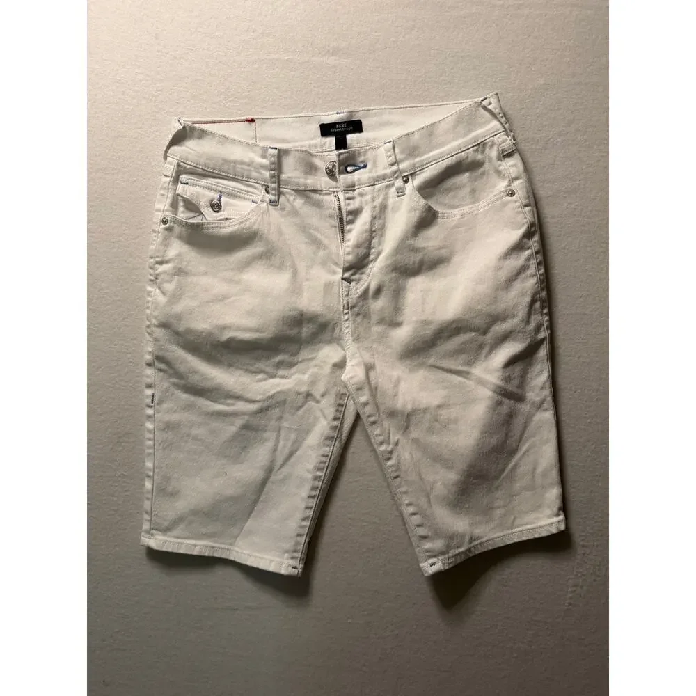 True Religion Ricky Relaxed Straight Denim Shorts White Blue Stitch Size 32